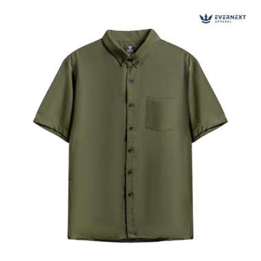 EVERNEXT - KEMEJA PENDEK PRIA EZRA SHORT SHIRT KEMEJA POLOS PRIA KEMEJA KANTOR CASUAL PRIA ARMY XL