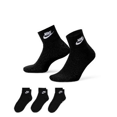 NIKE Unisex Sportswear Everyday Essential Ankle Socks 3 Pairs Kaos Kaki Olahraga [DX5074-010] L Blac