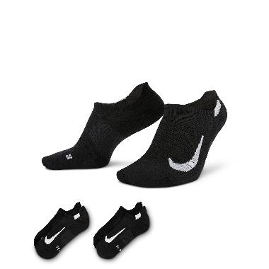 NIKE Unisex Running Multiplier No-Show Socks 2 Pairs Kaos Kaki [SX7554-010] L Black