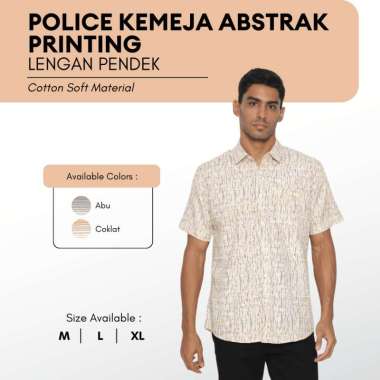 POLICE Kemeja Abstrak Printing Cotton Soft Regular Fit Pria Abu M