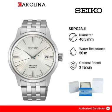 Jam Tangan Pria Seiko Presage SRPG23J1 Cocktail Martini Automatic White Pattern Dial Stainless Steel