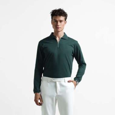 Broodis Kaos Polo Shirt Zipper VERMONT Green Long Sleeve Kaos Polo Pria Lengan Panjang Vermont Green