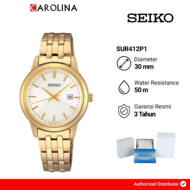 Jam Tangan Wanita Seiko Discover More SUR412P1 Essentials White Dial Gold Stainless Steel Strap