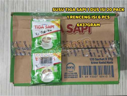 Susu Krimer Kental Manis Tiga Sapi 1 dus isi 20 pack tiga sapi sachet susu tiga sapi saset 20x(6X37g