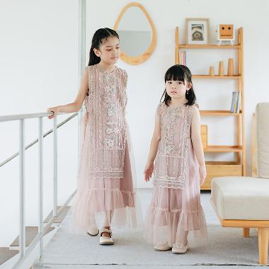 Pastel Kidswear Sleevess Tulle Dress with Outer Anak Perempuan XL