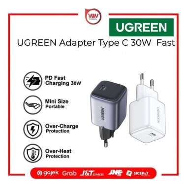UGREEN 15326 Kepala Charger Iphone Type C PD Fast Charging GAN 30W Black