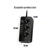 QIAOLIAN Stop Kontak Kabel USB Type C 10A 110-250V 2500W 1.8M 3 Lubang - Saklar Soket, 5 Port USB, Daya Tinggi - Multifungsi dan Efisien IH