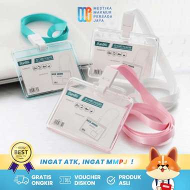 Bantex ID Card Landscape Acrylic + Tali Lanyard / Name Tag Card Holder 8867 Transparan