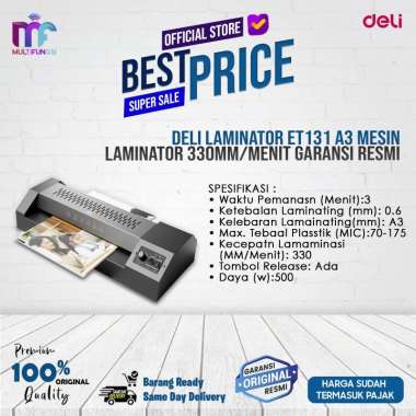 Deli Laminator ET131 A3 Mesin Laminator 330mm/Menit Garansi Resmi