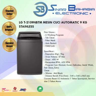 LG T-2109NBTM MESIN CUCI AUTOMATIC 9 KG STAINLESS (NEW)(KHUSUS BANDUNG)