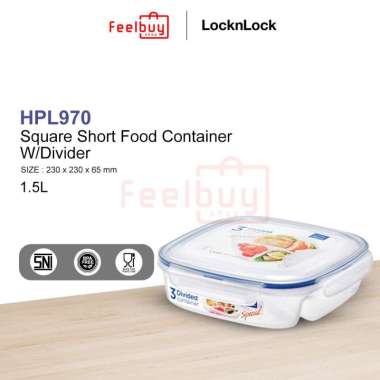 LOCK and LOCK HPL970 Square Short Food PP Container with Divider [1.5 L/ Renewal] putih transparant