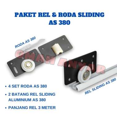 Paket Rel Pintu dan Roda Sliding untuk Lemari AS-380 Huben FULL TANPA POTONG AS 380 BROWN