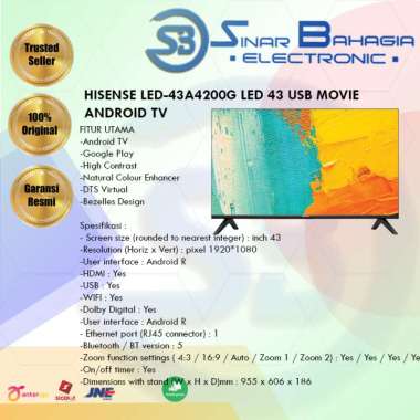 HISENSE LED-43A4200G LED 43 USB MOVIE ANDROID TV (NEW) (KHUSUS BANDUNG)