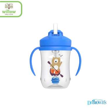 Gelas Bayi - Dr. Brown Baby'S First Straw Cup W/ Handles 6M+ Blue Bear