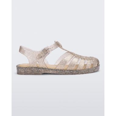 Melissa Possession Shiny Ad Sandal Flat Wanita - Beige Silver Glitter 41-42