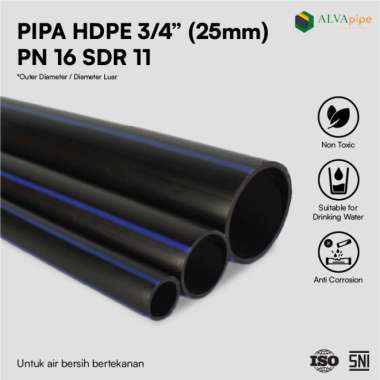 ALVApipe Pipa Air HDPE 3/4 Inch (25 mm) PN 16 Pipa Air Bersih Standar SNI Kualitas Tinggi - Ecer Per