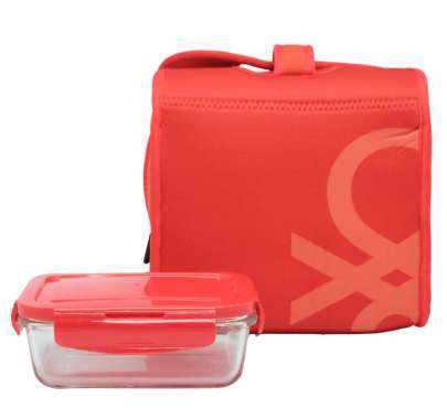 United Colors Of Benetton Lunch Set Red Tas + Glass Container Tas Bekal Makan Siang (set isi tas +ko