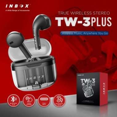 TWS INBOX TW-3 PLUS / TW 3PLUS Bluetooth Earphone Garansi 1 Tahun Black