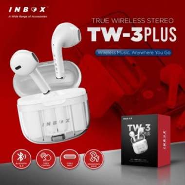 TWS INBOX TW-3 PLUS / TW 3PLUS Bluetooth Earphone Garansi 1 Tahun White