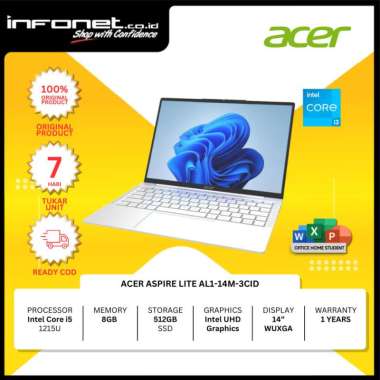 Acer Aspire Lite AL1-14M-3CID i3 1215U 8GB 512GB SSD 14" WUXGA IPS W11 OHS24