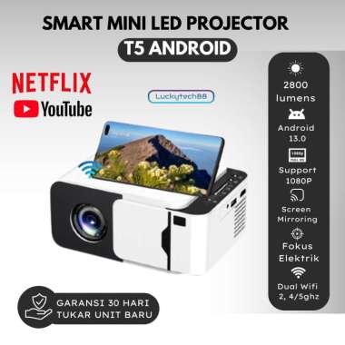 Proyektor Led Mini T5 Android 13.0 2800 Lumens Support Screen Mirroring Bluetooth | Projector Androi