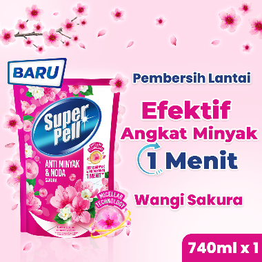 SuperPell Pembersih Lantai Anti Minyak & Noda dengan Harum Bunga Sakura [740 mL]