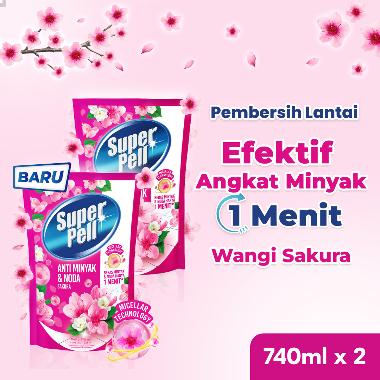 SuperPell Pembersih Lantai Anti Minyak & Noda dengan Harum Bunga Sakura [740 mL] isi 2 Pcs