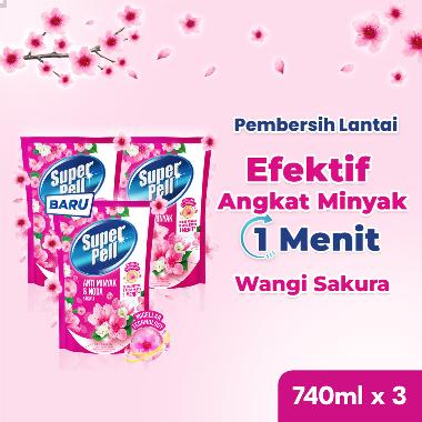 SuperPell Pembersih Lantai Anti Minyak & Noda dengan Harum Bunga Sakura [740 mL] isi 3 Pcs