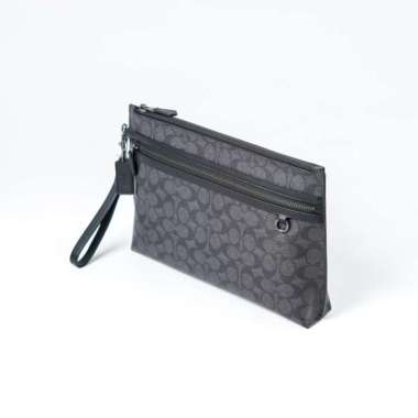 Tas COACH MONOGRAM LINE BLACK ZIP CLUTCH WITH HANDLE 100% ORIGINAL 29X5X20CM