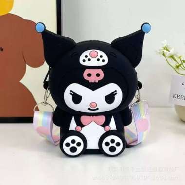 Tas Selempang Anak Model Jelly Rubber Murah Kuromi Hitam