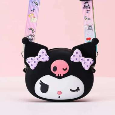 Tas Selempang Anak Model Jelly Rubber Murah Kuromi Kepala Hitam