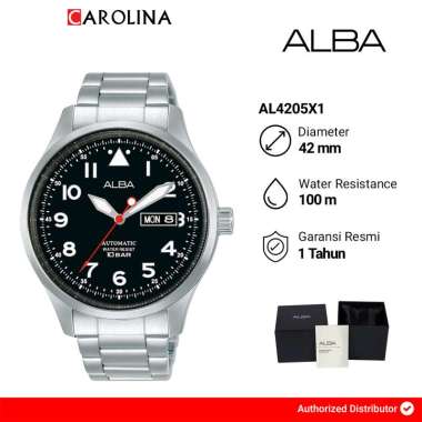 Jam Tangan Pria ALBA Mechanical AL4205X1 Black Dial Stainless Steel Strap