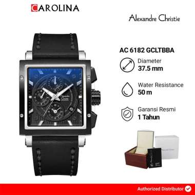 Jam Tangan Wanita Alexandre Christie Chronograph AC 6182 GCLTBBA Black Dial Black Leather Strap