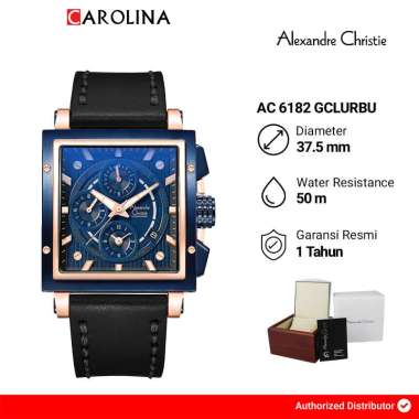 Jam Tangan Wanita Alexandre Christie Chronograph AC 6182 GCLURBU Blue Dial Black Leather Strap