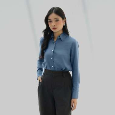 Platini Baju Kemeja Polos Basic Wanita Panjang Katun Rayon 62000 S BLUE