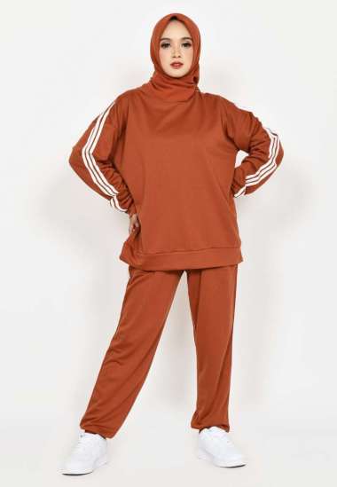 LEZAHRASIGNATURE Set Sporty Yola ABU-ABU Setelan Training Olahraga Wanita Pria Lengan Panjang Jumbo 