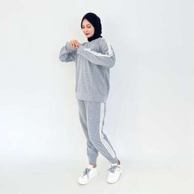 LEZAHRASIGNATURE Set Sporty Yola ABU-ABU Setelan Training Olahraga Wanita Pria Lengan Panjang Jumbo 