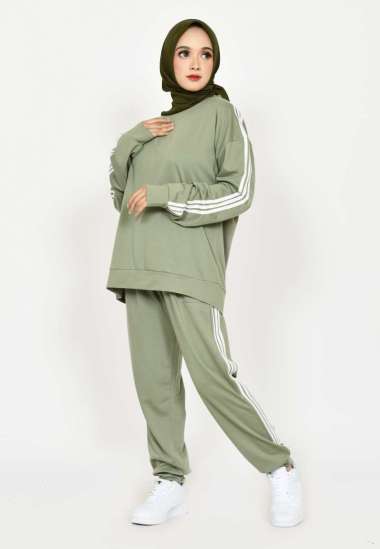 LEZAHRASIGNATURE Set Sporty Yola ABU-ABU Setelan Training Olahraga Wanita Pria Lengan Panjang Jumbo 