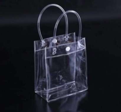 Tas Kantung Tangan PVC Plastik Transparan Mika Polos Kantong Mika Tas Goodie Gift Bag Hampers bag Mu