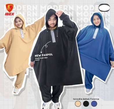 Jas Hujan Ponco Lengan Celana MODERN Ibex Poncho Mantel setelan celana Dewasa pria dan wanita Hitam