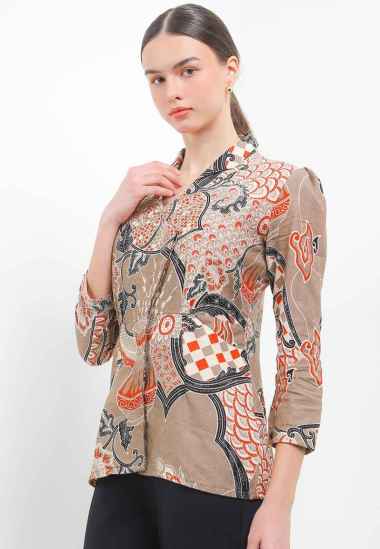 Arjuna Weda Blouse Batik Sawat Sisik Naga 18A285114 - Taupe M