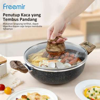 freemir Deep Wood Series Wajan Panci 24cm Warna Hitam/Beige Kedalaman 7.5cm/10cm Anti Lengket 24 cm