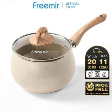 freemir Panci Susu Panci Gemoy Bulat 16 CM dengan Tutup Kaca Anti Lengket Double Bottom Anti Tumpah 