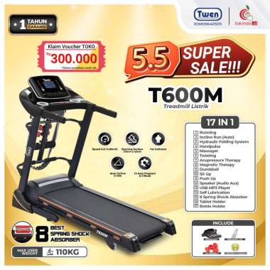 TWEN T600M Treadmill Elektrik Treadmill Listrik Treadmill Multifungsi Treadmill Murah - BLACK