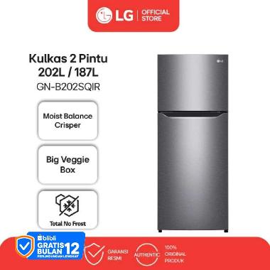 LG Kulkas 2 Pintu 202L / 187L - Moist Balance Crisper - Big Veggie Box - Total No Frost - Dark Graphite Steel - Model GN-B202SQIR