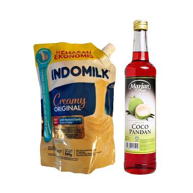 Special Bundling 1 - Indomilk Plain Kental Manis Susu Kemasan Pouch 545 g + Marjan Cocopandan Sirup 