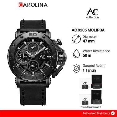 Jam Tangan Pria Alexandre Christie Chronograph AC 9205 MCLIPBA Black Dial Black Leather Strap