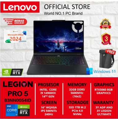 Lenovo Legion Pro 5 16IRX10 Core i9-14900HX RTX5060 8GB RAM 32GB SSD 1TB 16" WQXGA IPS 240Hz W11 + H