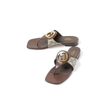 Sandal GUCCI GG INTERLOCKING GHW MONOGRAM BROWN SANDAL 100% ORIGINAL 39
