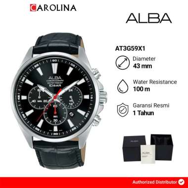 Jam Tangan Pria Alba Active AT3G59X1 Black Dial Black Leather Strap